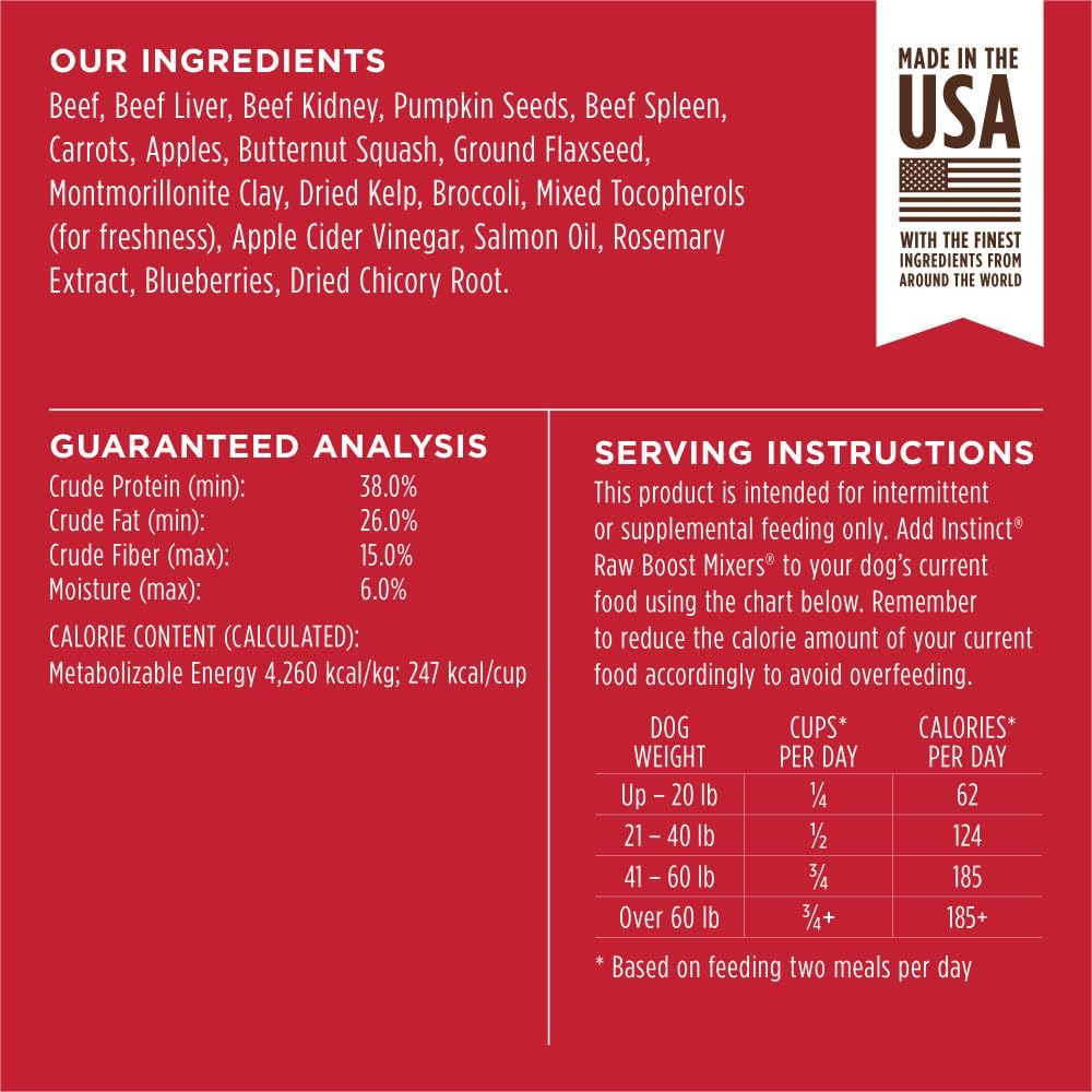 Instinct Raw Boost Mixers, Freeze Dried Dog Food Topper, Grain Free Recipe - All Natural Beef, 25 oz. Bag