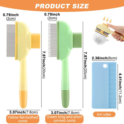Pet Comb for Dogs Cats Brush, Flea Comb with Long Short Stainless Steel, Self-Cleaning Pet Brush for Shedding