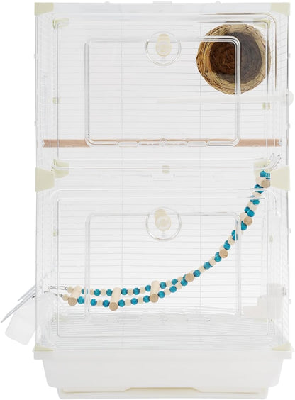 2 Tiers Bird Cage, Flight Cage, Bird Cages with Ladder, Food Bowls Bath, for Medium & Small Birds (B)