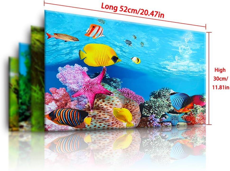 Double Sided Fish Tank Background 12 x 20 Inches for Fish Tanks Aquarium Backgrounds Decorative Poster Paper Sticker Waterproof Fish Tank Wallpaper