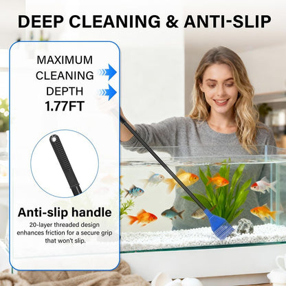 5 in 1 Fish Tank Cleaner Kit Aquarium Cleaning Tools with 19 Inch Anti-Slip Handle Fish Tank Cleaner with Algae Scraper and Fish Net