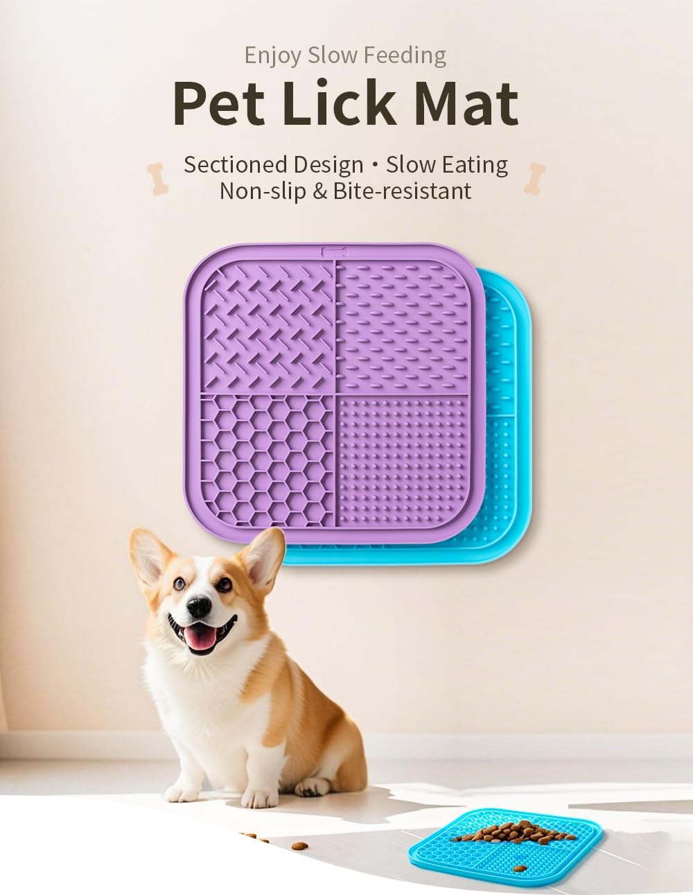 Treat Mat for Dogs for Anxiety Relief, Slow Feeder for Dogs & Cats, Suction Cup Food-Grade Silicone Pet Lick Pad for Bathing, Grooming, Boredom & Stress Relief, Dishwasher & Freezer Safe