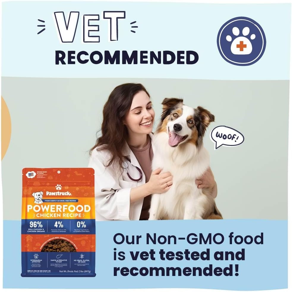 Pawstruck Air Dried Dog Food with Real Chicken, Grain-Free, Made in USA, Non-GMO & Vet Recommended, High Protein Limited Ingredient Full-Feed for All Breeds & Ages, 2lb Bag