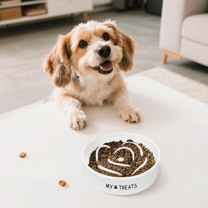 Slow Feeder Dog Bowls - Ceramic Dog Bowls for Small & Medium Dogs - White Slow Eating Dogs Bowl - Ceramic Puppy Slow Feeder - Puppy Food Bowl(Flower)
