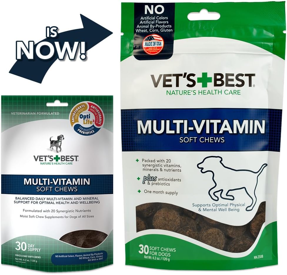Vet's Best Multi-Vitamin Soft Chew Dog Supplements - Vitamins for Dogs - Supports Dogs Physical and Mental Health - 30 Day Supply