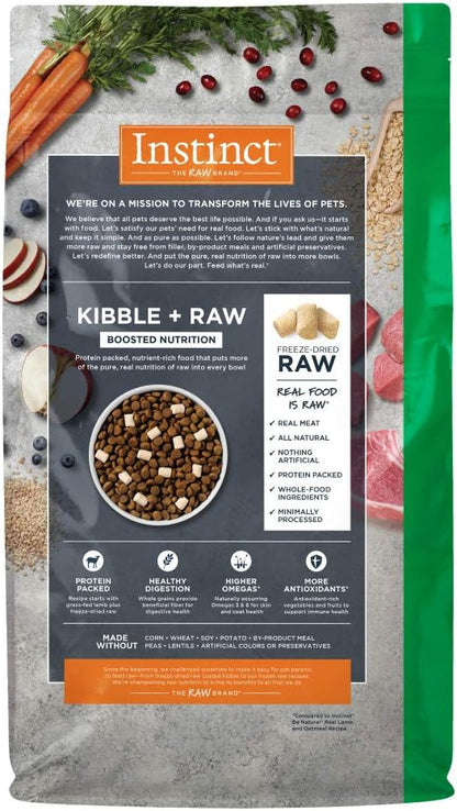 Instinct Raw Boost, Natural Dry Dog Food with Freeze Dried Pieces, High Protein, Whole Grain Recipe - Real Lamb & Oatmeal, 4.5 lb. Bag