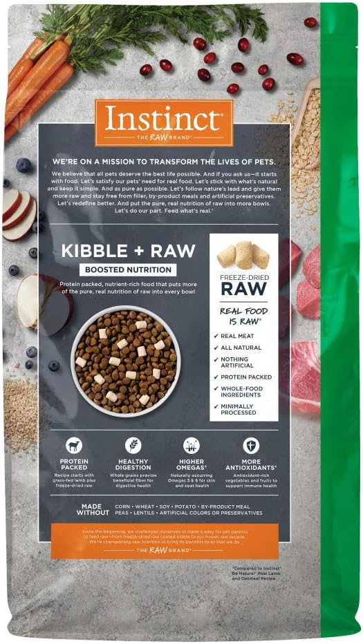 Instinct Raw Boost, Natural Dry Dog Food with Freeze Dried Pieces, High Protein, Whole Grain Recipe - Real Lamb & Oatmeal, 4.5 lb. Bag