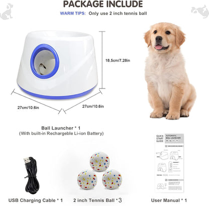 Automatic Dog Ball Launcher for Indoor Outdoor, Dog Ball Thrower Adjustable Distance Settings Rechargeable Battery Smart Interactive Toy for Small Medium Large Breed Dogs