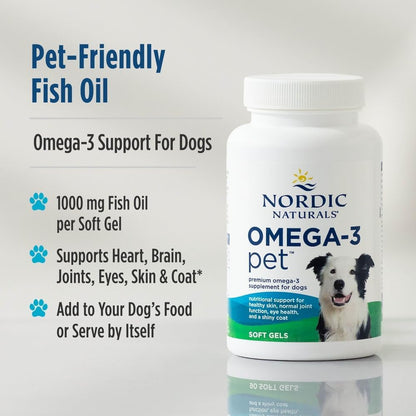 Nordic Naturals Omega-3 Pet, Unflavored - 120 Soft Gels - 330 mg Omega-3 Per Soft Gel - Fish Oil for Dogs with EPA & DHA - Promotes Heart, Skin, Coat, & Immune Health