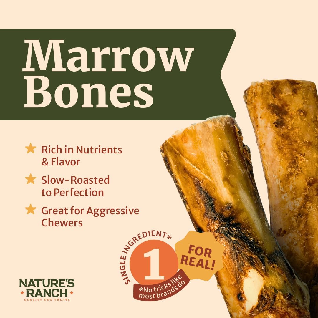 Nature's Ranch Premium Marrow Bones for Dogs – 6–7 Inch, 3 Pack, 100% Natural, Slow-Roasted, Long-Lasting Chews for Dental Health | Ideal for Medium & Large Dogs