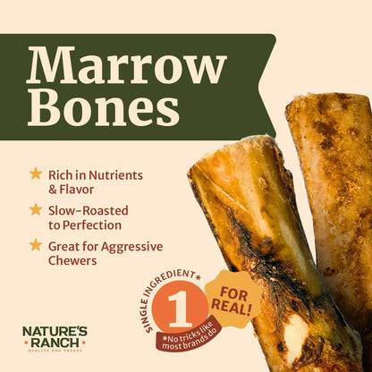 Nature's Ranch Premium Marrow Bones for Dogs – 6–7 Inch, 3 Pack, 100% Natural, Slow-Roasted, Long-Lasting Chews for Dental Health | Ideal for Medium & Large Dogs