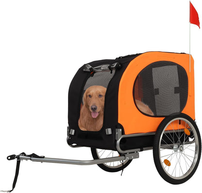 Foldable Dog Bike Trailer for Large Dogs Up to 88Lbs with 16 Inch Air-Filled Tires, Universal Coupler, Waterproof Oxford Fabric, Safe Cycling Access, Durable Pet Bicycle Carrier Cargo Cart