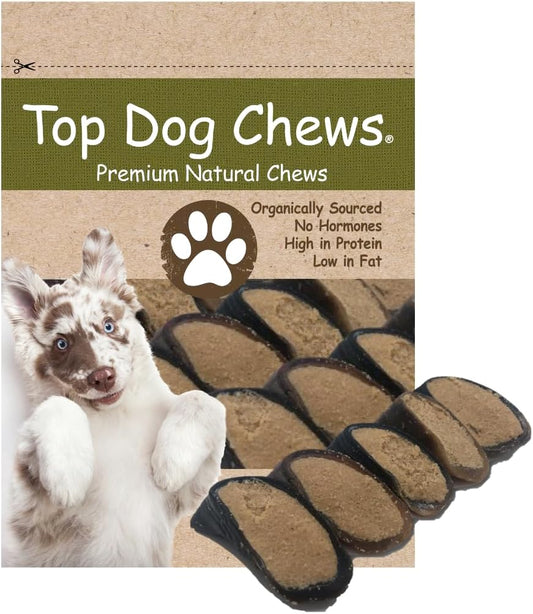 Top Dog Chews - 5 Pack of Peanut Butter Filled Cow Hooves Dog Treats. Long Lasting Natural Dog Chews, Great for Aggressive Chewers, (5 Pack, Peanut Butter)