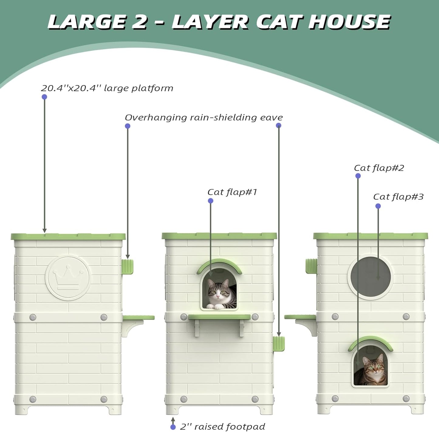2-Story Large Outdoor Cat House - Weatherproof & Waterproof Elevated Shelter for Feral Cats, Sturdy Plastic Design, Easy Assembly Indoor/Outdoor Use