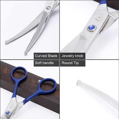 LovinPet Pet Grooming Scissors Curved Right/Left-Handed Pet Round-Tip Grooming 6CR Stainless Steel Safety trimming shears for Dogs and Cats (Easy use Curved Scissor)