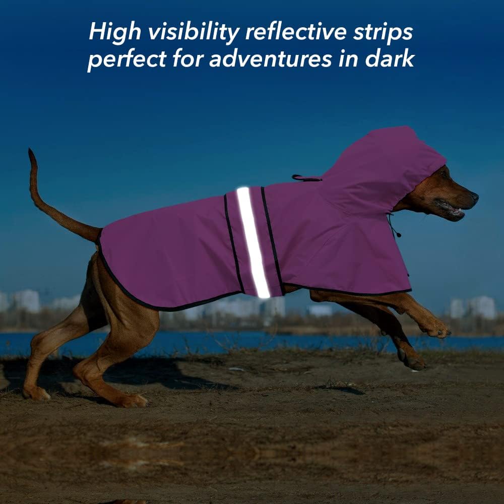 Reflective Dog Rain Coat - Waterproof Adjustable Pet Rain Jacket, Lightweight Dog Hooded Poncho Raincoat for Small to X- Large Dogs and Puppies (Pink, Large)