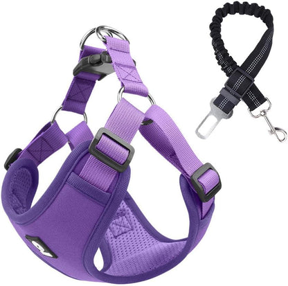 Dog Seat Belt Harness for Car,Padded Dog Car Safety Vest Harness,2 in 1 Seatbelt Tether with Elastic Bungee Journey Harnesses for Small Medium Large Pets (Purple X-Large)