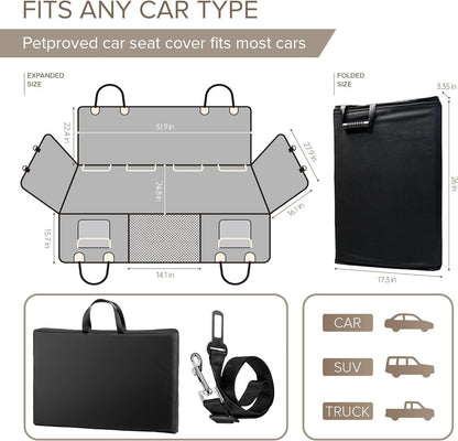 SHARLOVY Back Seat Extender for Dogs, Heavy Duty Dog Car Seat Cover for Back Seat and Aggressive Chewer, Large Hard Bottom Seat Cover for Dogs, Dog Hammock for Car, Travel Pet Bed for Car, SUV, Truck