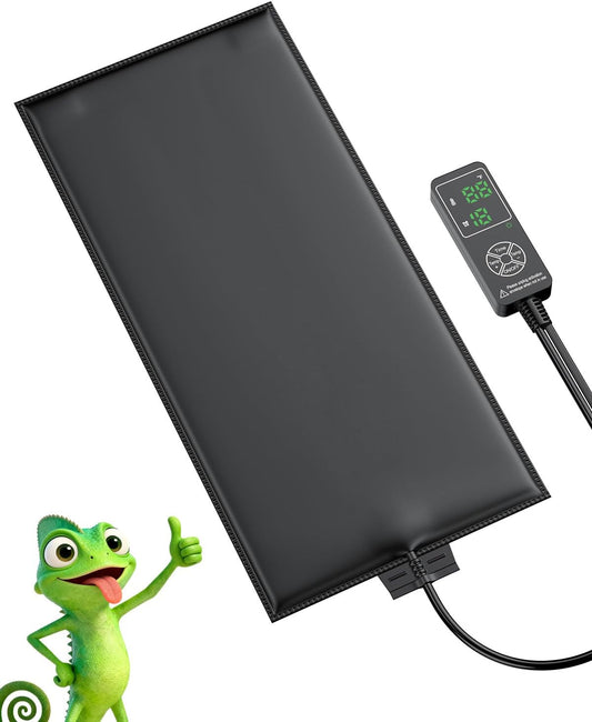 Pawfly Reptile Heat Pad with Thermostat & Timer - Reptile Heating Pads 25 W, 17.7 x 8 Inch Hermit Crabs Heating Pad, Heat Mat for Reptiles Turtles Frogs Snakes Lizards Geckos Plants Seedlings