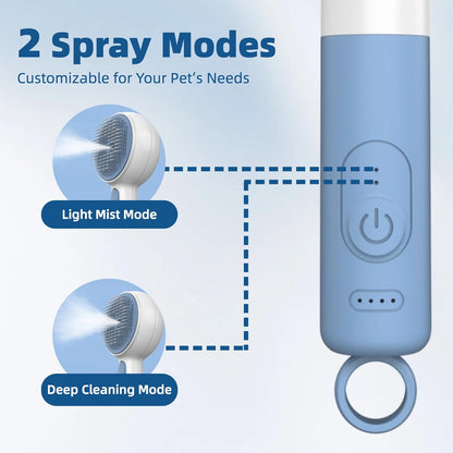 Cat Steam Brush for Shedding & Grooming - 3-in-1 Electric Spray Pet Hair Brush with Massage Function - Anti-Static Water Spray Comb for Tangled Hair, Rechargeable Grooming Tool for Cats & Dogs (Blue)