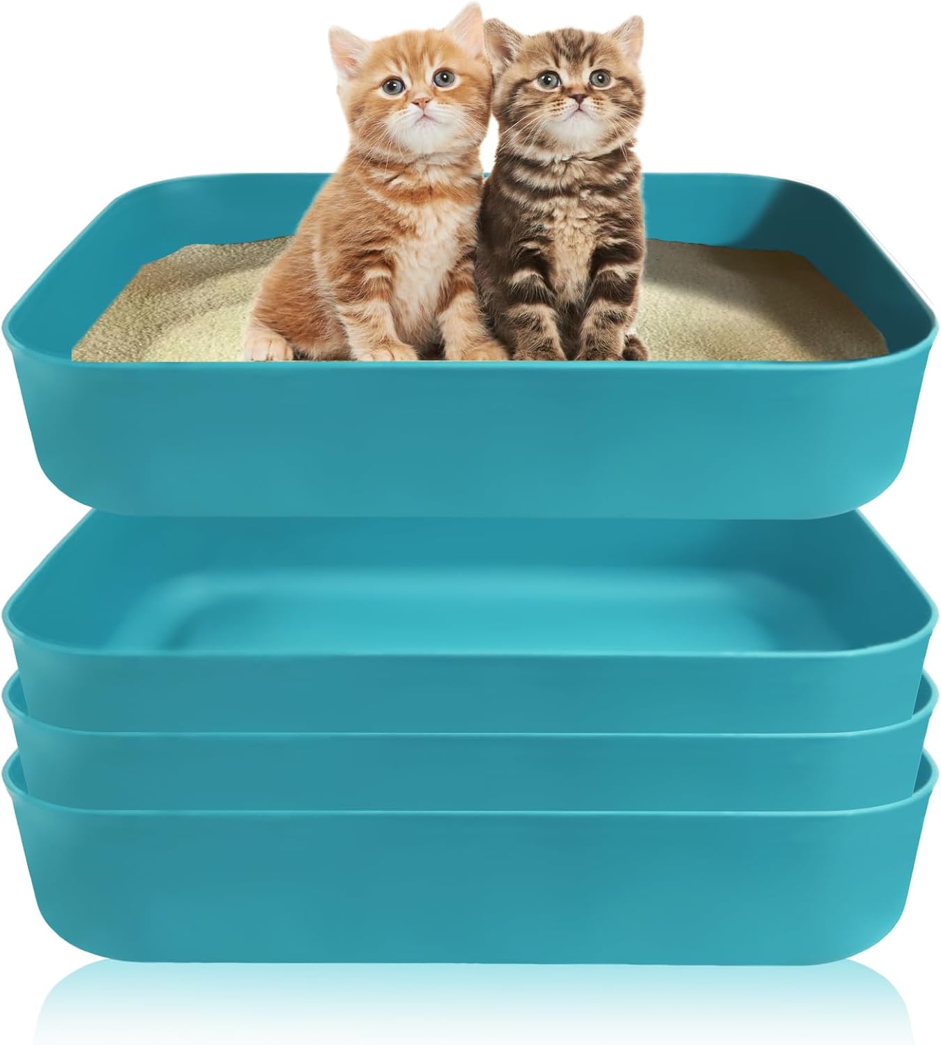 Small Litter Box, Plastic Kitten Litter Box, 13.9 x 9.8 x 3 Inch Open Litter Box for Small Pet, Easy to Clean (Blue 4PCS)