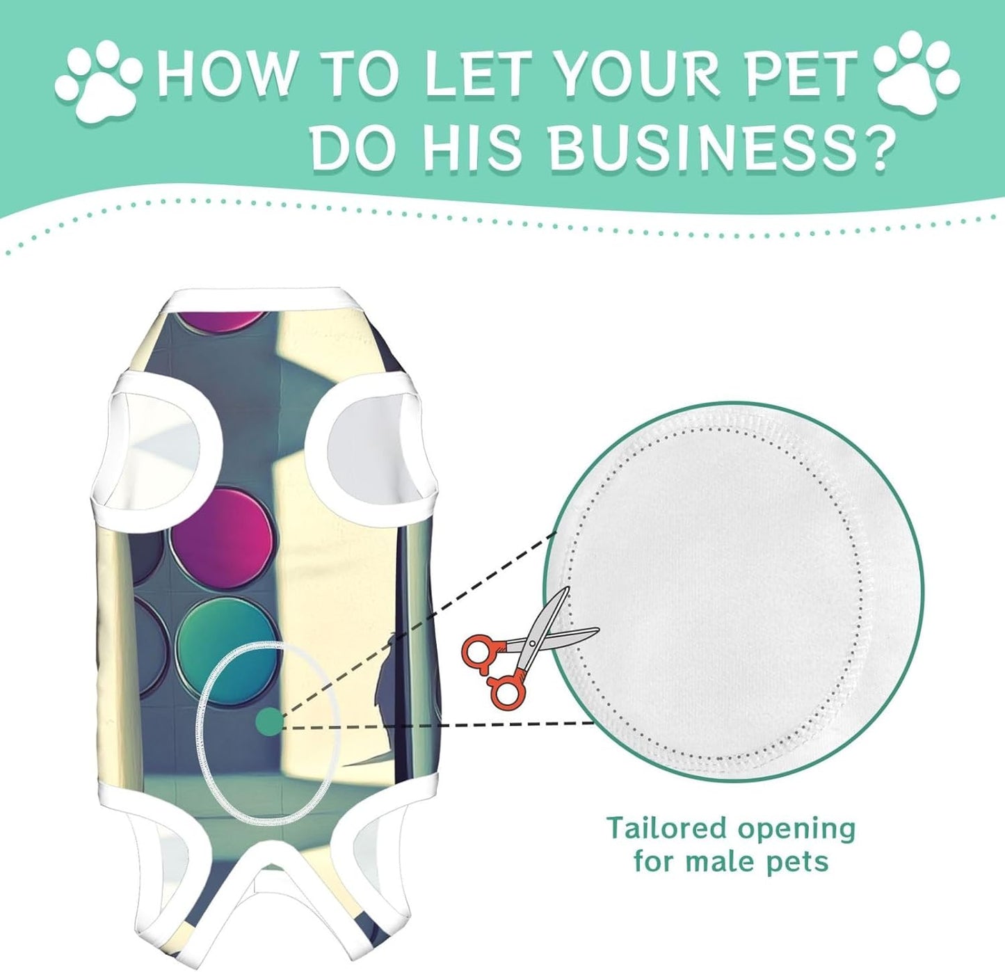Colorful Walls Dog Surgery Suit Recovery Suit, 100% Cotton Breathable Full Body Dog & Cat Surgical Suit with Cute Prints, Alternative to Cone for Spay Neuter Wound Care, Male & Female Pets Medium