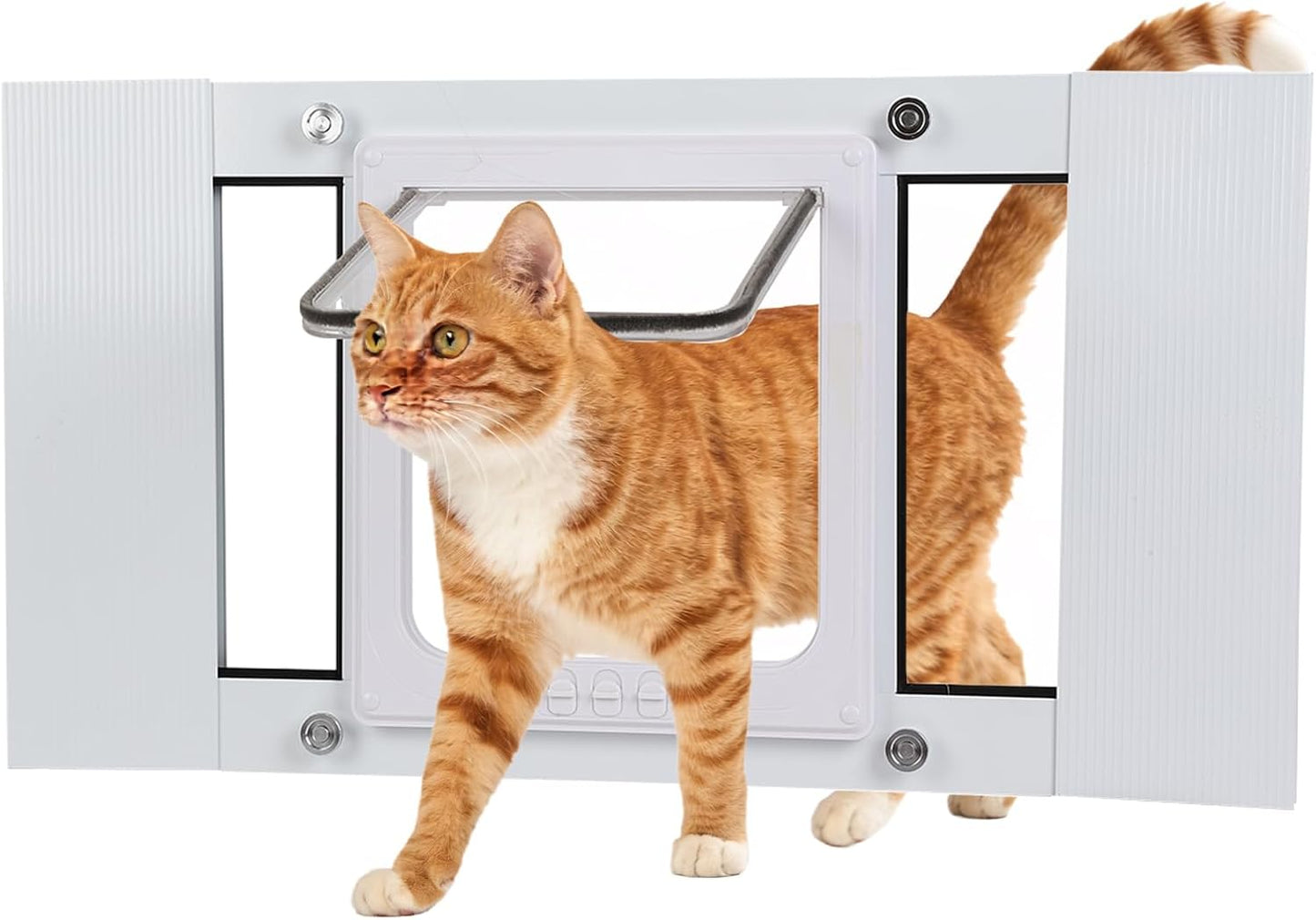 Full-Size Cat Door for Window Weatherproof,Fits 32"-36" Width Windows,Quick Install with No Damage,4 Locking Mechanisms,Magnetic Closure Cat Window Door,Aluminum Frame Pet Door for Window