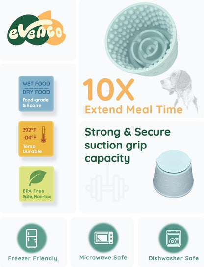 Slow Feeder Bowl Bundle: Light Blue Frozen Lick Mat (6.0" x 1.0") + Mint Green Starry Sky Feeder (4.3" x 2.9"), Freeze-Friendly Lick Bowl with Suction Cups for Enrichment and Anxiety Relief