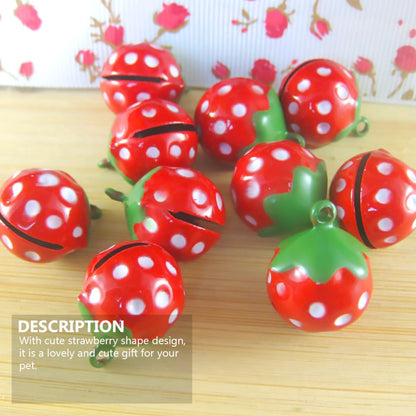 10Pcs Strawberry Pattern Pet Collar Bells Mini Bell Pendant Accessories for Cats and Dogs, Red Cute Pet Necklace Charms for Daily Use