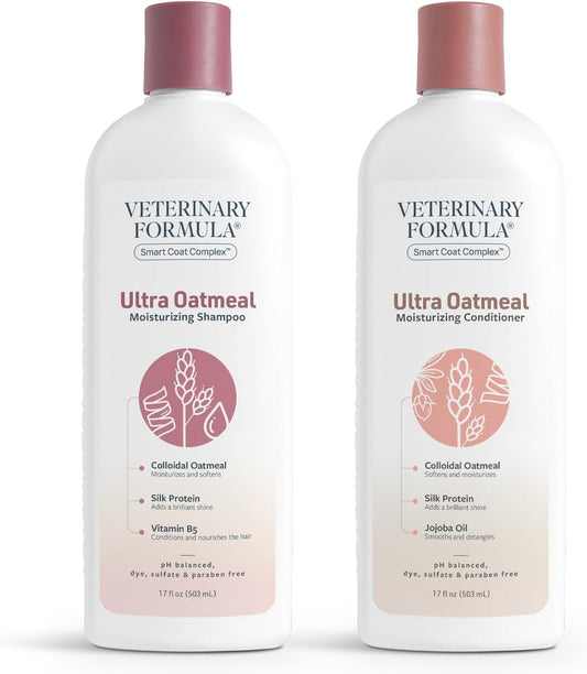 Veterinary Formula Moisturizing Ultra Oatmeal Shampoo & Conditioner Bundle for Dogs & Cats with Colloidal Oatmeal & Jojoba, Leaves Coat Soft, Shiny & Hydrated, 2 x 17 Fl Oz Bottles