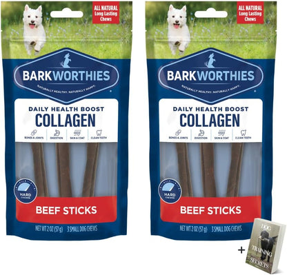 B a r k w o r t h i e s Collagen Beef Sticks for Dogs - 2 Pack Grain Free, Rawhide Free, Natural Dog Chews for Teething & Dog Training - Daily Health Boost for Barkworthies, Ebook
