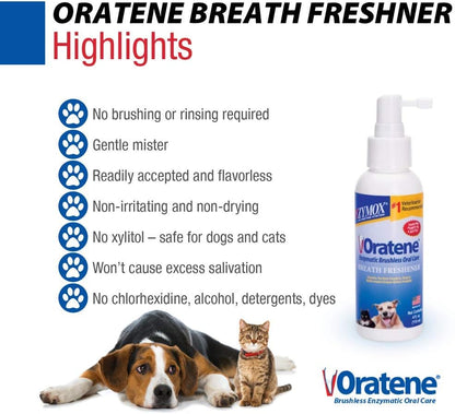 Zymox Oratene Brushless Oral Care Breath Freshener for Dogs and Cats, 4oz