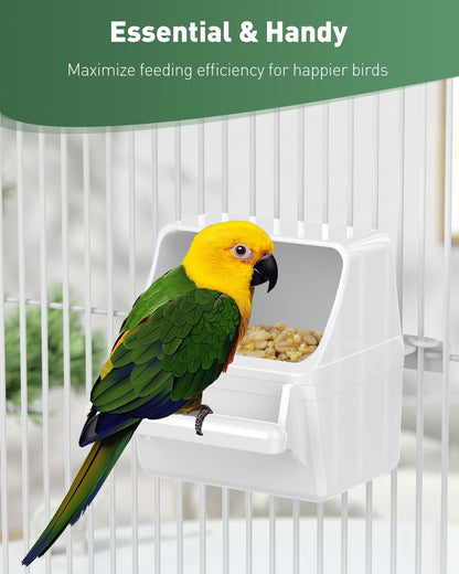 Pawfly 2 Pcs Bird Feeder, Hanging Plastic Water Dispenser with Hooks, Food Bowl for Small Parakeet Cockatiel Canary Parrot