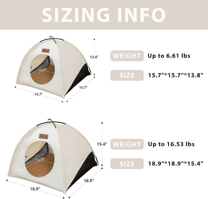 All-Season Cat Tent for Indoor/Outdoor, Assembly-Free Waterproof Cat House Bed with Removable Cushion, Cozy Cave for Cats & Small Dogs (Small, White)