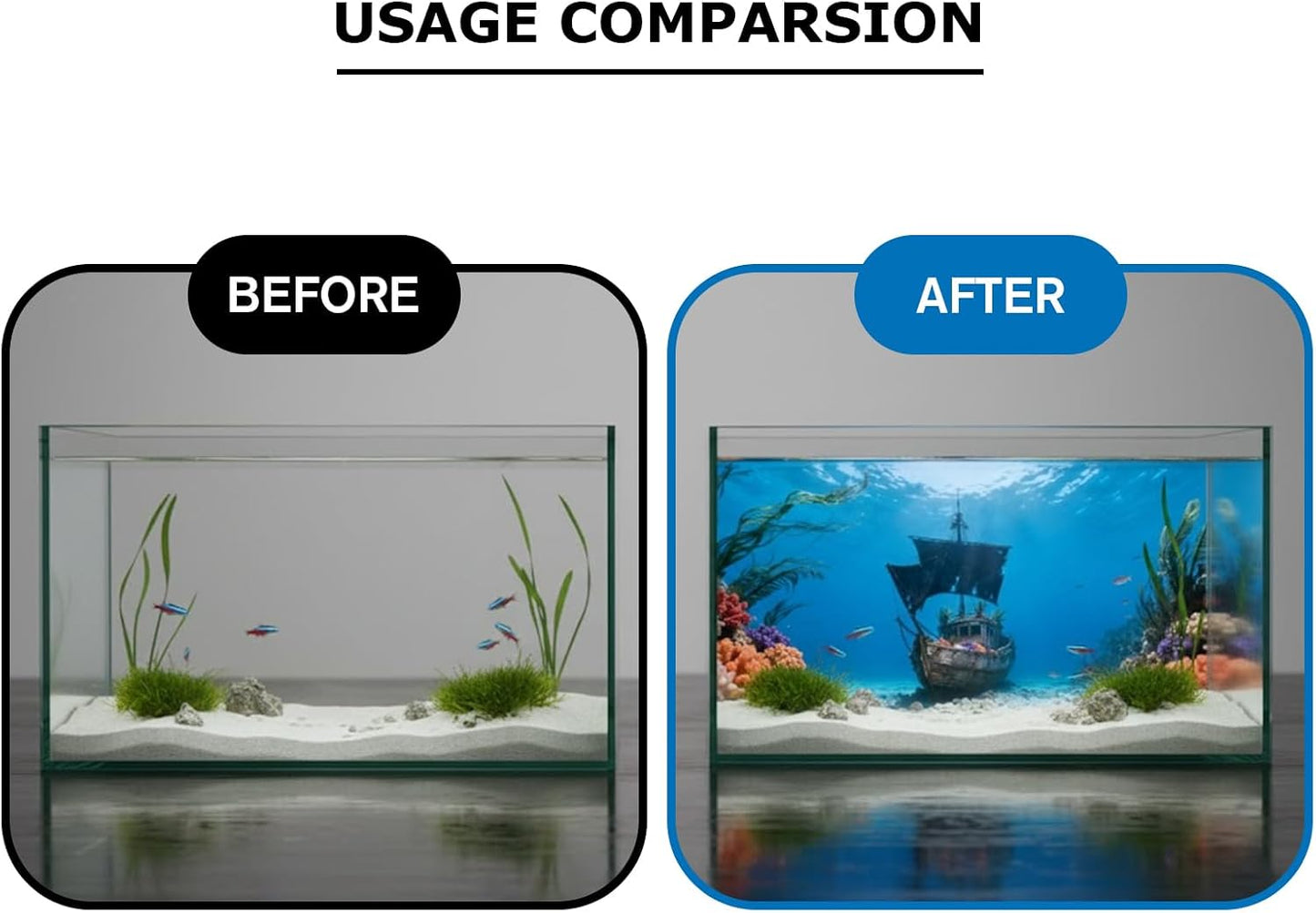 4 Pack Aquarium Background, 24x12 Inch Polyester Cloth Decor for Fish Tank, Set of Undersea Coral Rock & Plant Décor Backgrounds, Aquatic Themed Decorations