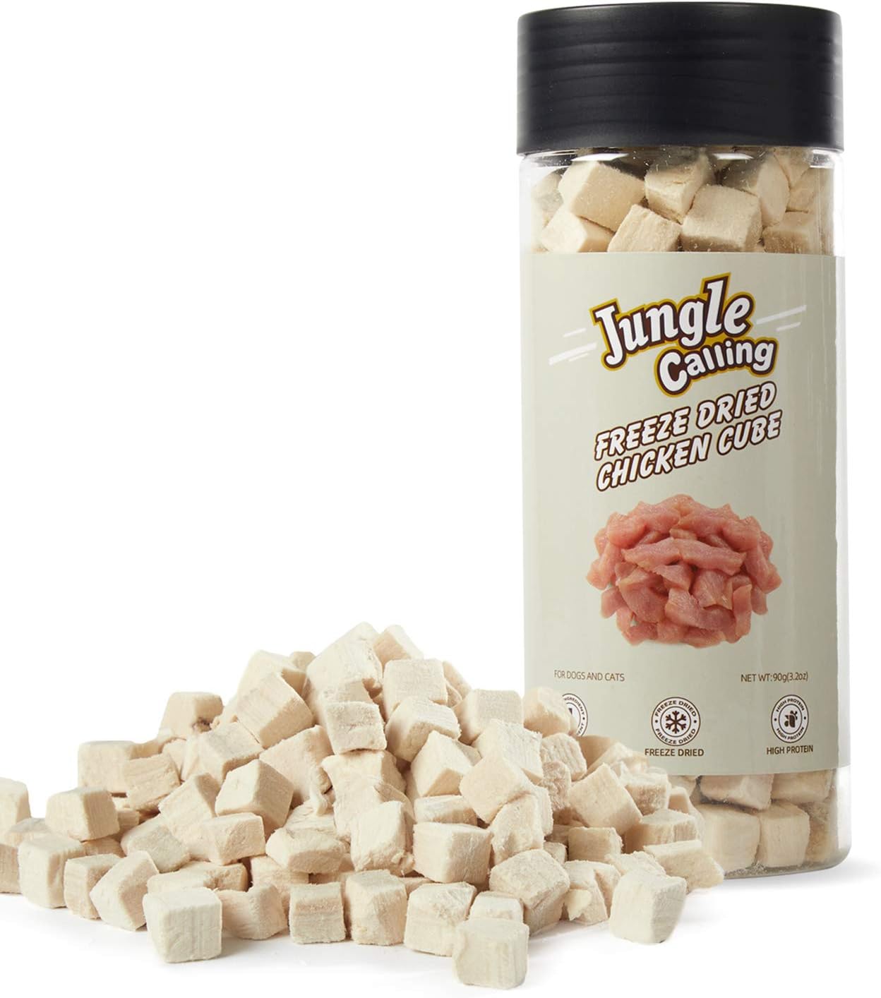 Jungle Calling Freeze-Dried Chicken Treats for Cats & Dogs, Single Ingredient, Grain-Free, High Protein Training Rewards & Food Topper (Chicken Cubes, 3.2 oz)
