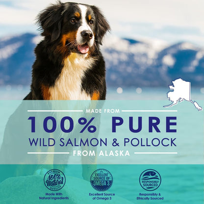 Pure Wild Alaskan Salmon Oil for Dogs, Omega 3 Formula, Dog Fish Oil Liquid, Skin and Coat Supplement for Shedding, Dry Itchy Skin and Allergies, EPA + DHA Fatty Acids, 32 oz Pump Bottle
