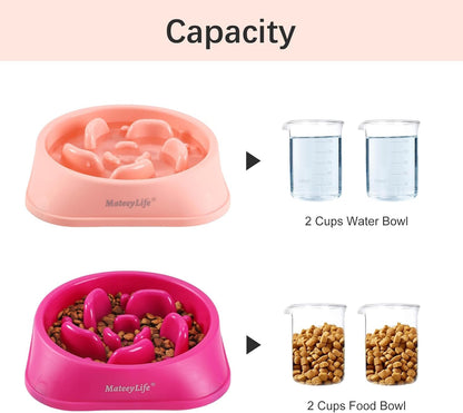 MateeyLife Slow Feeder Dog Bowls 2PCS, Anti-Choking Puzzle Dog Food Bowls, Anti-Slip Interactive Feeding Slow Down Eating, Bloat Stop Maze Dishes for Medium Breeds Pink&Purple