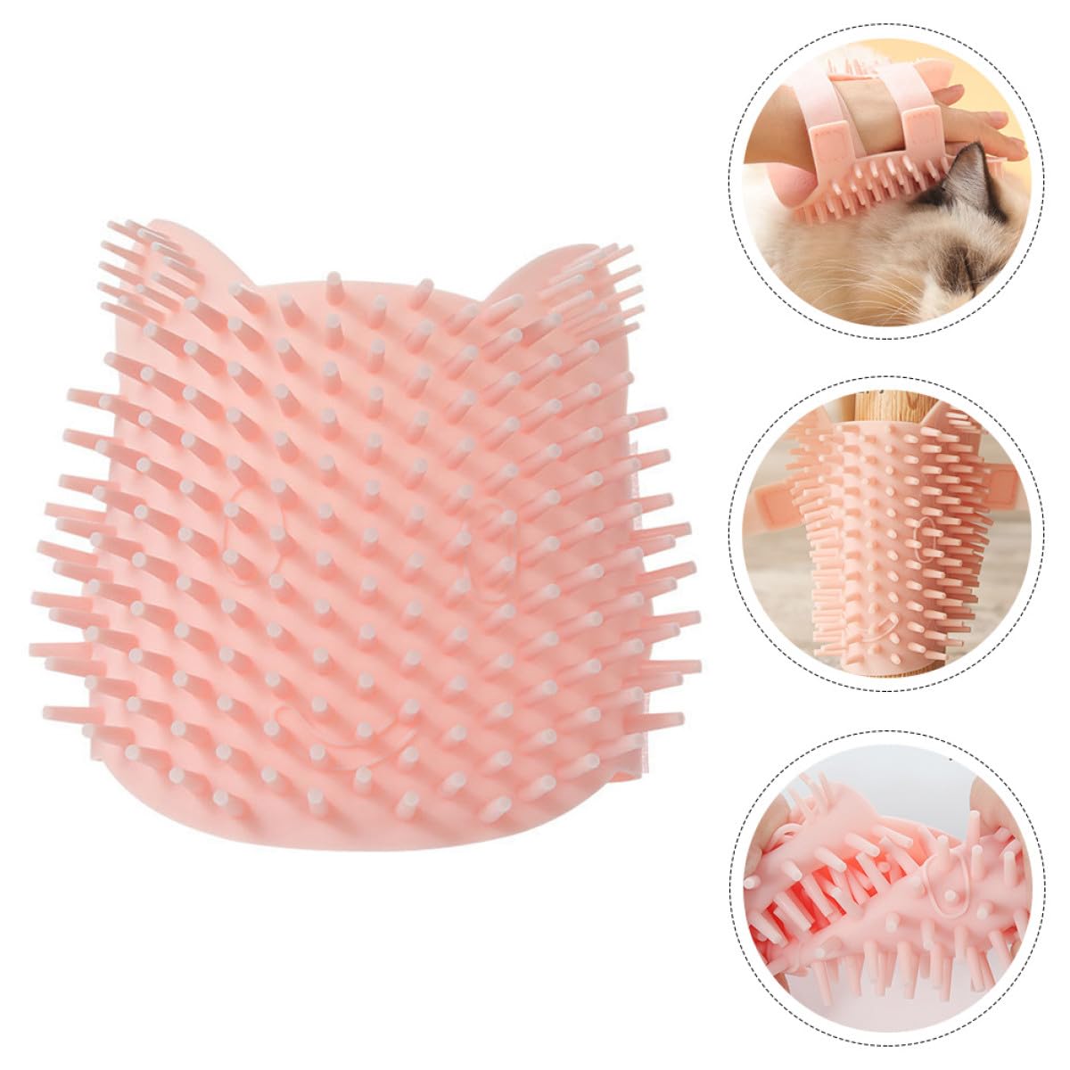 Silicone Cat Massage Comb Pet Grooming Brush Large Pink Dual-Use for Wet and Dry Fur Shedding Removal Corner Self-Grooming Tool for Indoor Cats