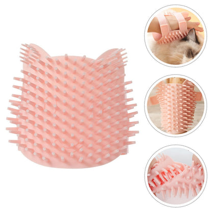 Silicone Cat Massage Comb Pet Grooming Brush Large Pink Dual-Use for Wet and Dry Fur Shedding Removal Corner Self-Grooming Tool for Indoor Cats