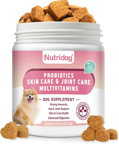 Multivitamin Chews for Dogs - Dog Vitamins with Probiotics, Glucosamine & Digestive Enzymes, Supports Joint Health, Immune System & Gut for Senior & Puppy,Chicken Flavor, 30Ct (ND-015)