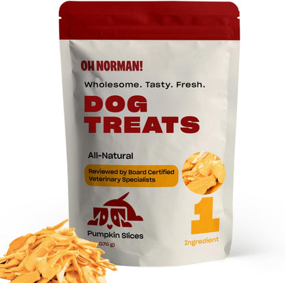 OH NORMAN! Single Ingredient Pumpkin Dog Treats by Kaley Cuoco, Healthy Dog Treats for All Life Stages and Breeds, Air Dried, Ethically Sourced in Canada, 6 Oz