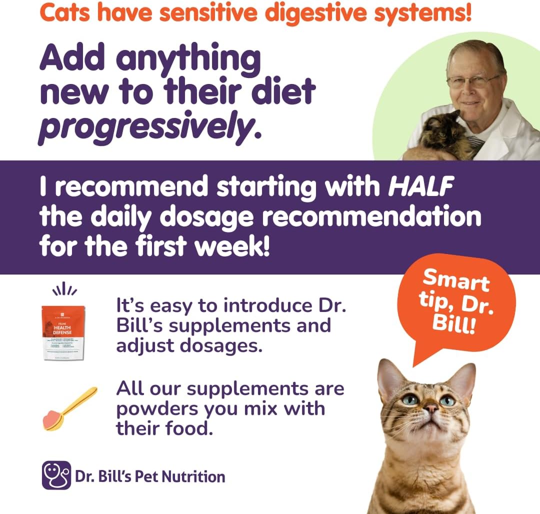 Dr. Bill’s Feline Immune Support | Boosts Cat Immunity and Health with Colostrum, Beta Glucan, Turkey Tail Mushroom, Zinc & Vitamin C | Powder Supplement for Cats of All Ages
