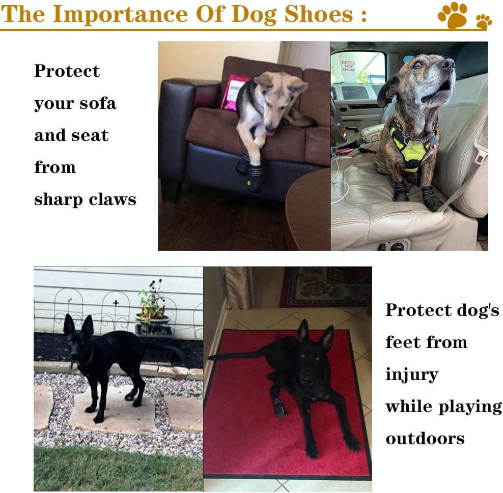 XSY&G Dog Boots,Waterproof Dog Shoes,Dog Booties with Reflective Rugged Anti-Slip Sole and Skid-Proof,Outdoor Dog Shoes for Medium to Large Dogs 4Pcs-Size6