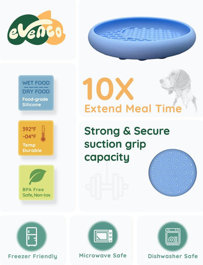 Slow Feeder Bowl Bundle: Light Blue Frozen Lick Mat (8.0" x 1.4") + Pink Starry Sky Feeder (5.3" x 3.7"), Freeze-Friendly Lick Bowl with Suction Cups for Enrichment and Anxiety Relief