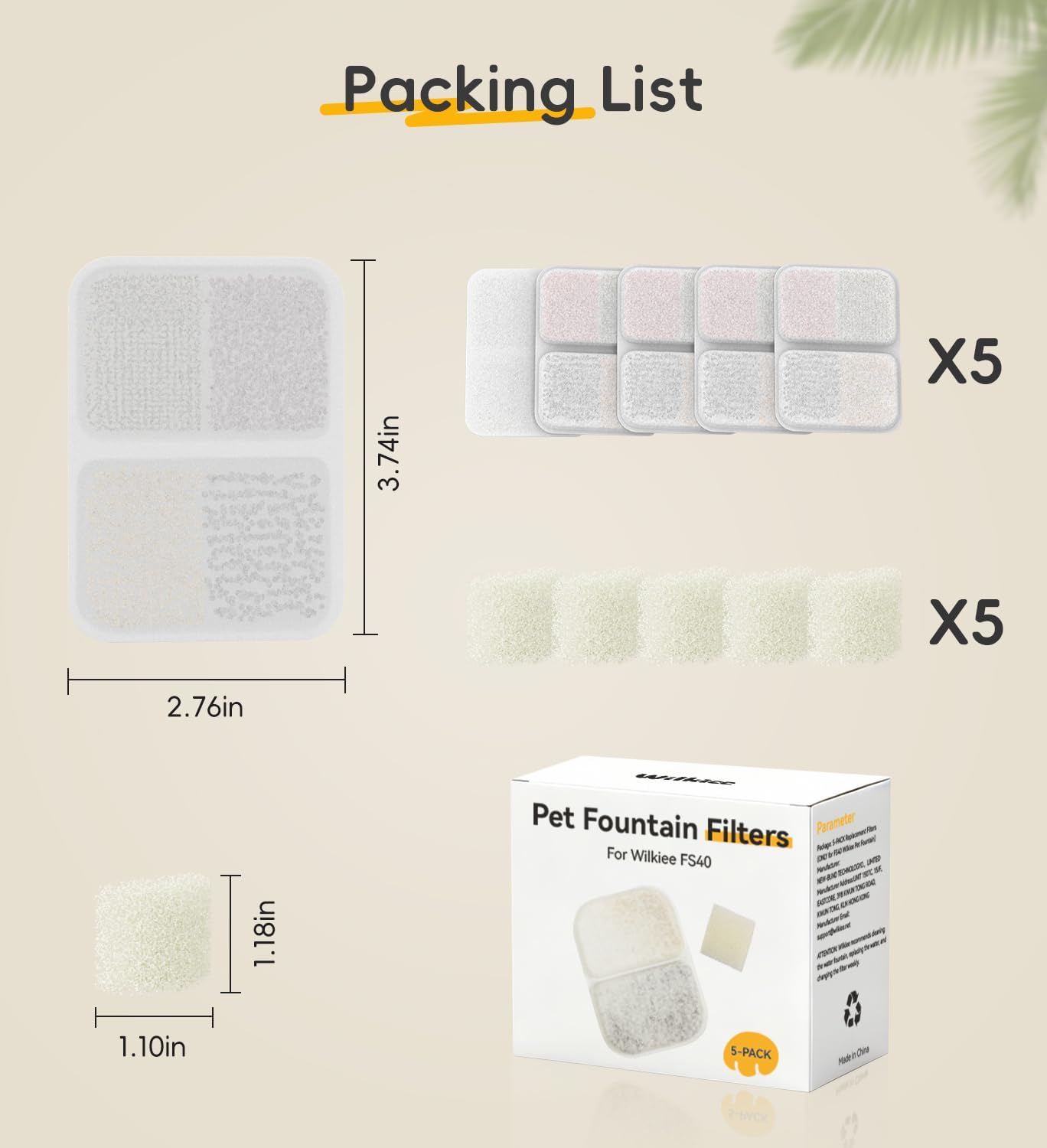 5 Pack Filters Replacement Filters for FS40 with 5 Pump Filter, 6 Layer Filters, Pet Drinking Fountain for 135 fl oz/4L FS40