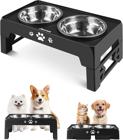 Elevated Dog Bowls, Dog Feeder with 2 Stainless Steel Dishes, 2 Heights Adjustable Raised Stand for Small Dogs, Food Dishes with Non-Slip Feet