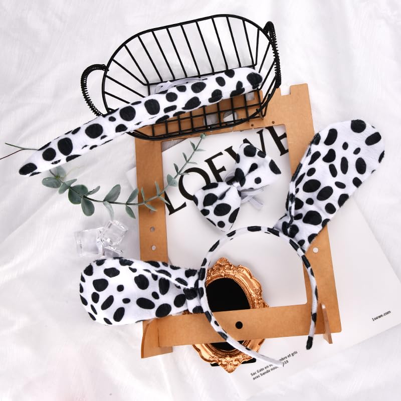 Spottted Dog Costume Dog Ear Haedband Tail Bowtie Set Animal Cosplay Accessories for Halloween Cosplay Party Photo Props Puppy Hairband Kit DIY Dress Up Party Doggie Costume Accessories