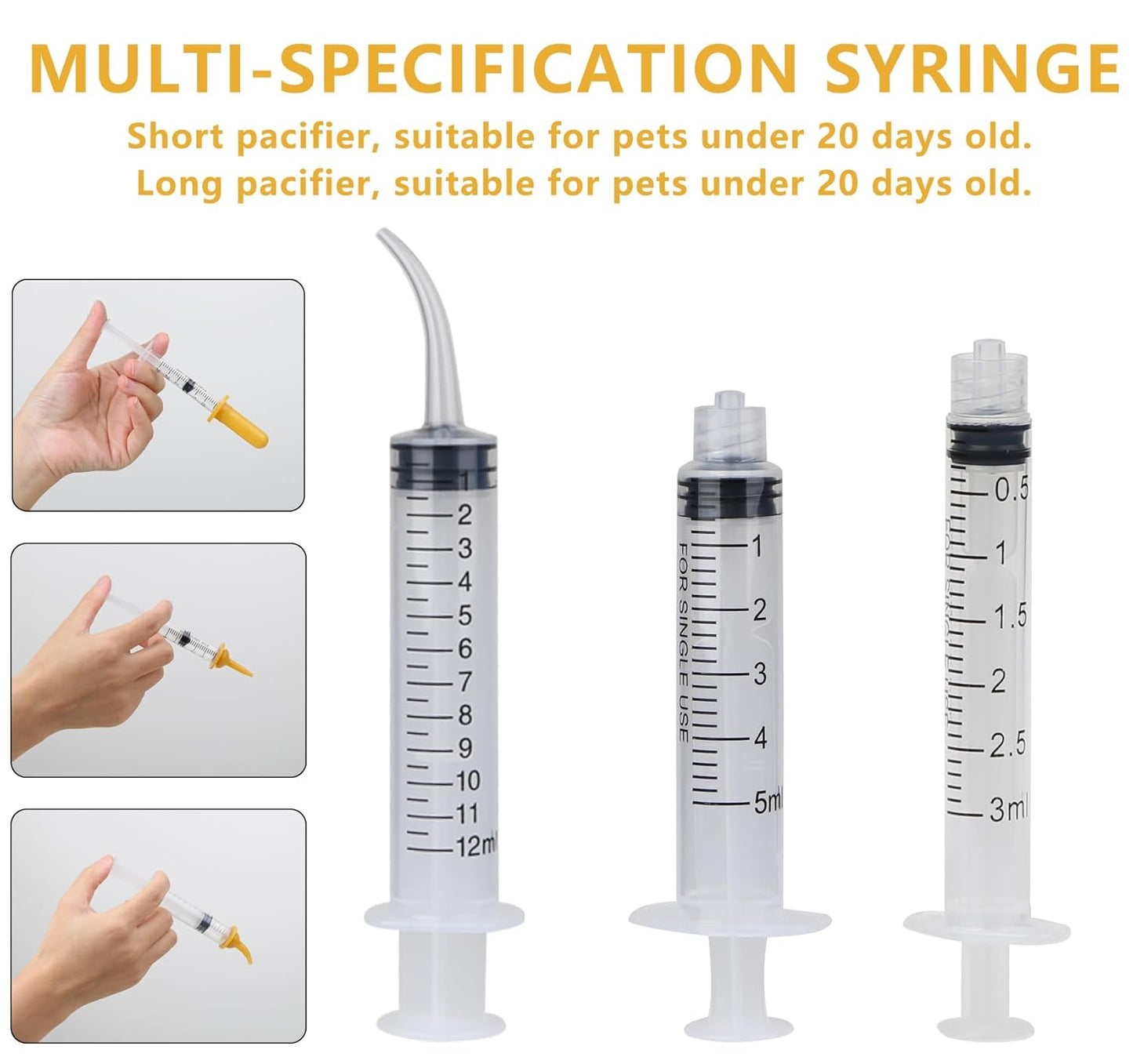 1pcs Kitten Bottle Feeding Kit,Kitten Supplies with 50ml Nursing Bottle, 3、5、10ml Feeding Syringe & Soft Nipples for Kittens, Pet Owners & Rescuers Caring for Orphaned