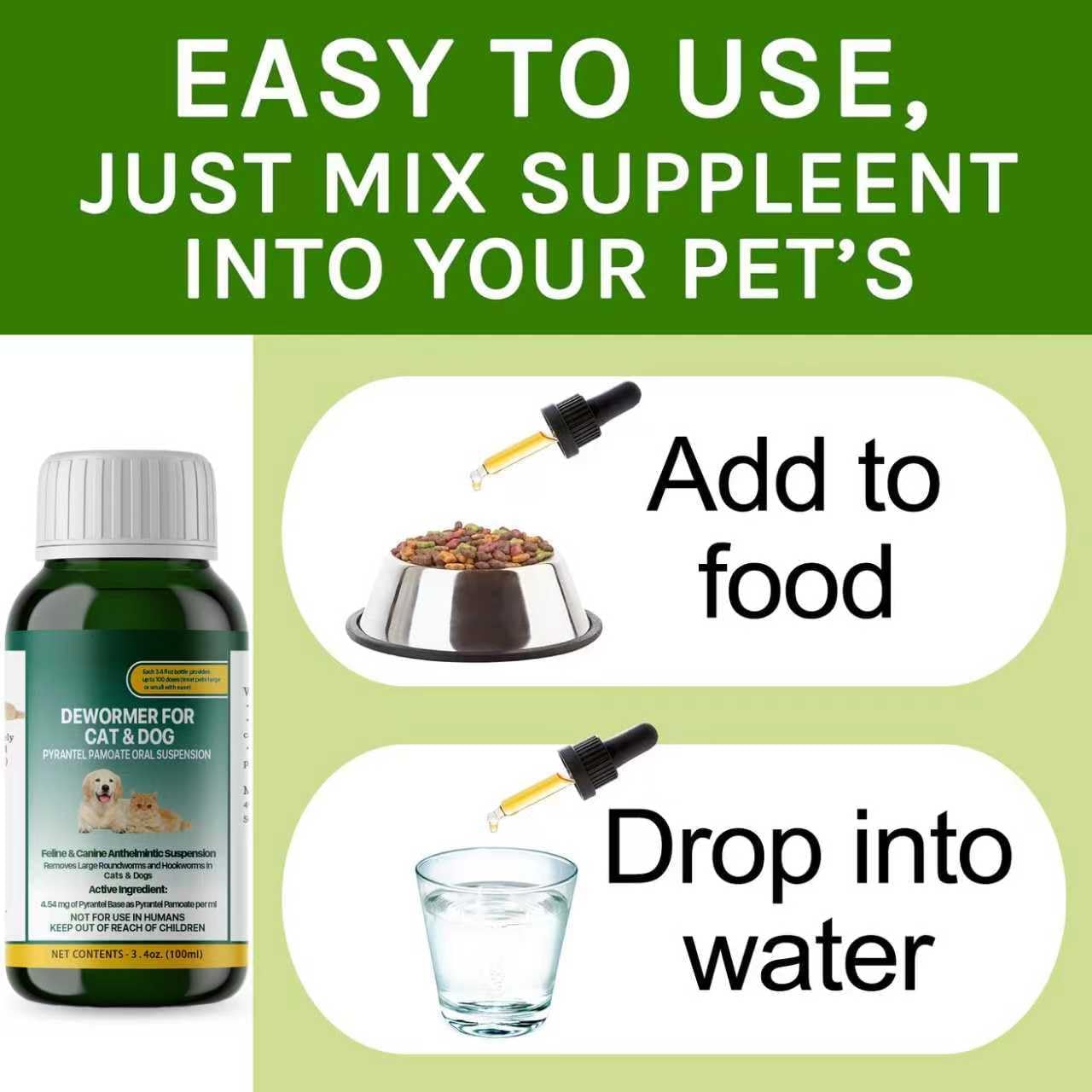 Liquid Dog & Cat Dewormer for All Wormers, Pyrantel Pamoate for Tapeworms, Roundworms & Hookworms 3.5oz, 100ml